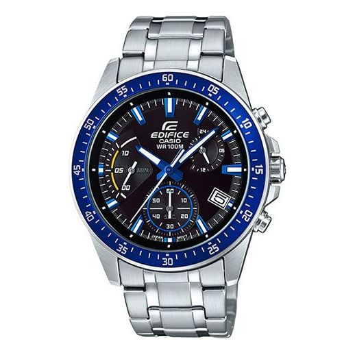 CASIO Business Style Waterproof Steel Belt Quartz Men Silver/ EDIFICE Stainless Steel Strap Mens Blue Analog EFV-540D-1A2