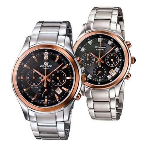 CASIO EDIFICE&SHEEN Series Quartz Silver/Gold Couple Black Analog EF-530P-1A&SHN-5003P-1A