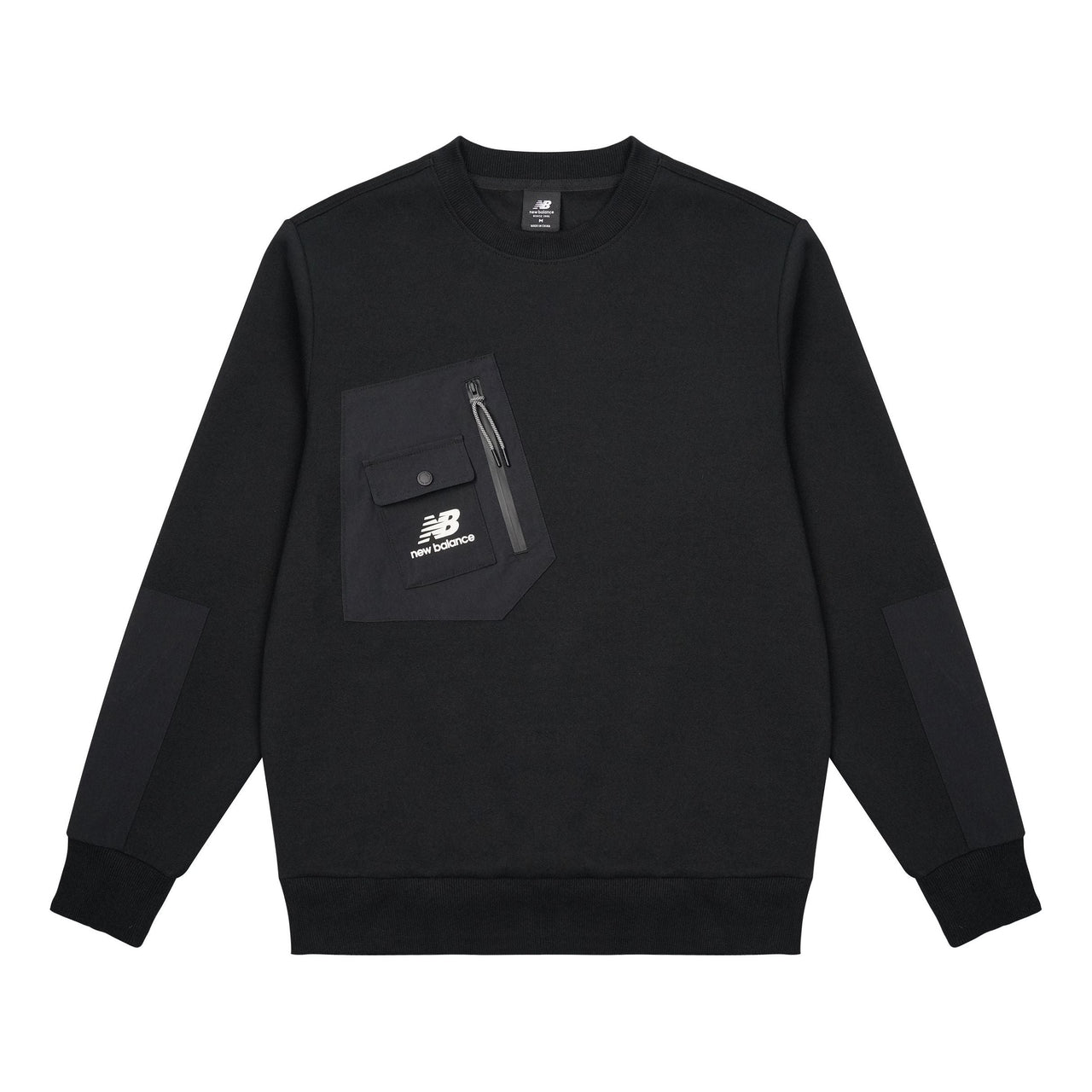 New Balance Pocket Splicing Knit Sports Round Neck Pullover Couple Style Black AMT13378-BK