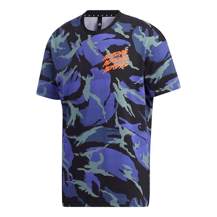 adidas Ub Gfx T Aop Sports Camouflage Printing Short Sleeve Blue GP0882