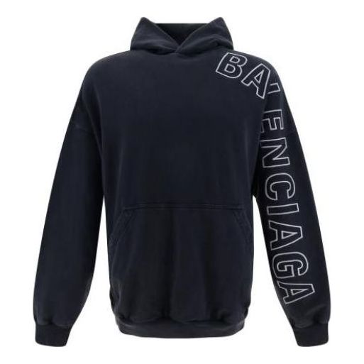 Balenciaga Outline Hoodie Oversized 'Black Faded' 739024TOVV29034