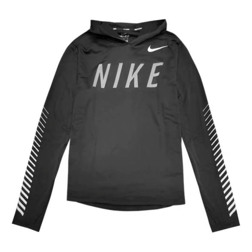 Men's Nike Logo Printing Hooded Long Sleeves Reflective Black T-Shirt AQ4850-010