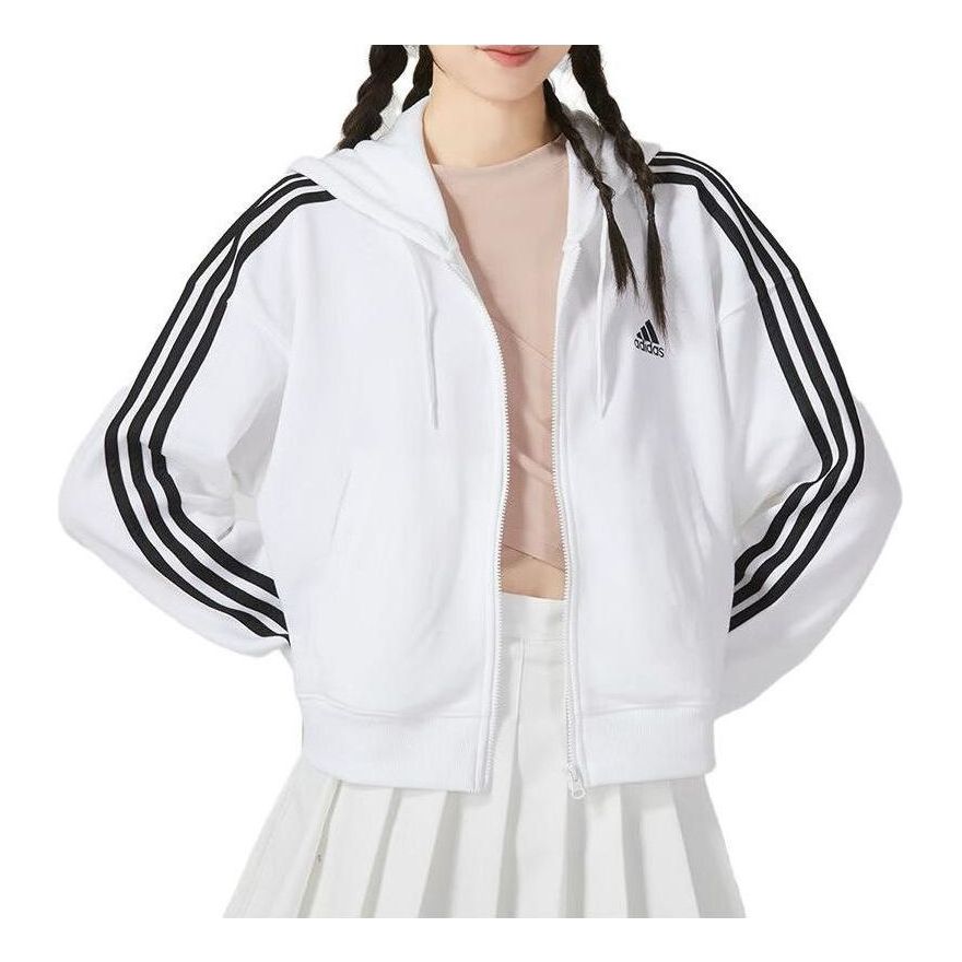 (WMNS) adidas 3-Stripes French Terry Bomber Full-Zip Hoodie Jackets 'White' IK8387