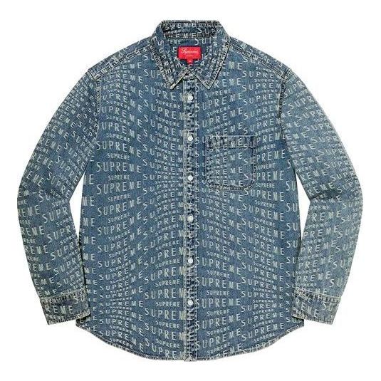 Supreme Warp Jacquard Logos Denim Shirt 'Teal White' SUP-SS21-697