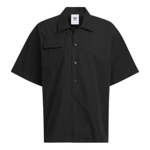 adidas originals Speed Ss Shirt Smiling Face Pattern Embroidered Solid Color Short Sleeve Couple Style Black HU1238