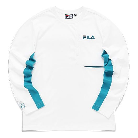 Men's FILA FUSION Athleisure Casual Sports Contrasting Colors Round Neck Long Sleeves White T-Shirt T11M133205F-WT