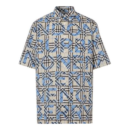 Men's Burberry Plaid Logo Printing Cotton Short Sleeve Shirt 80393081
