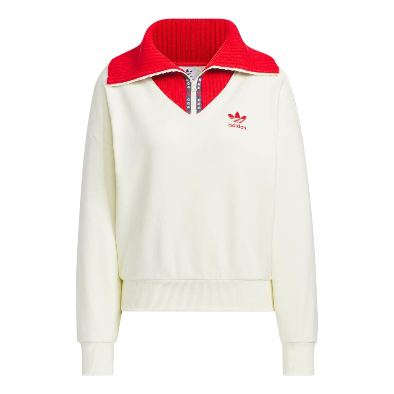 (WMNS) adidas Originals x Feifei RUAN Crewneck Zip Up Sweatshirt Asia Sizing 'White Red' JE1606