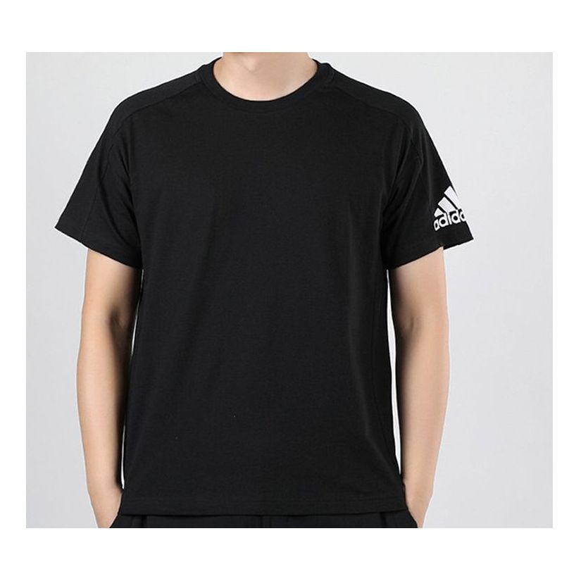 adidas Alphabet Logo Casual Sports Round Neck Short Sleeve Black FL3949
