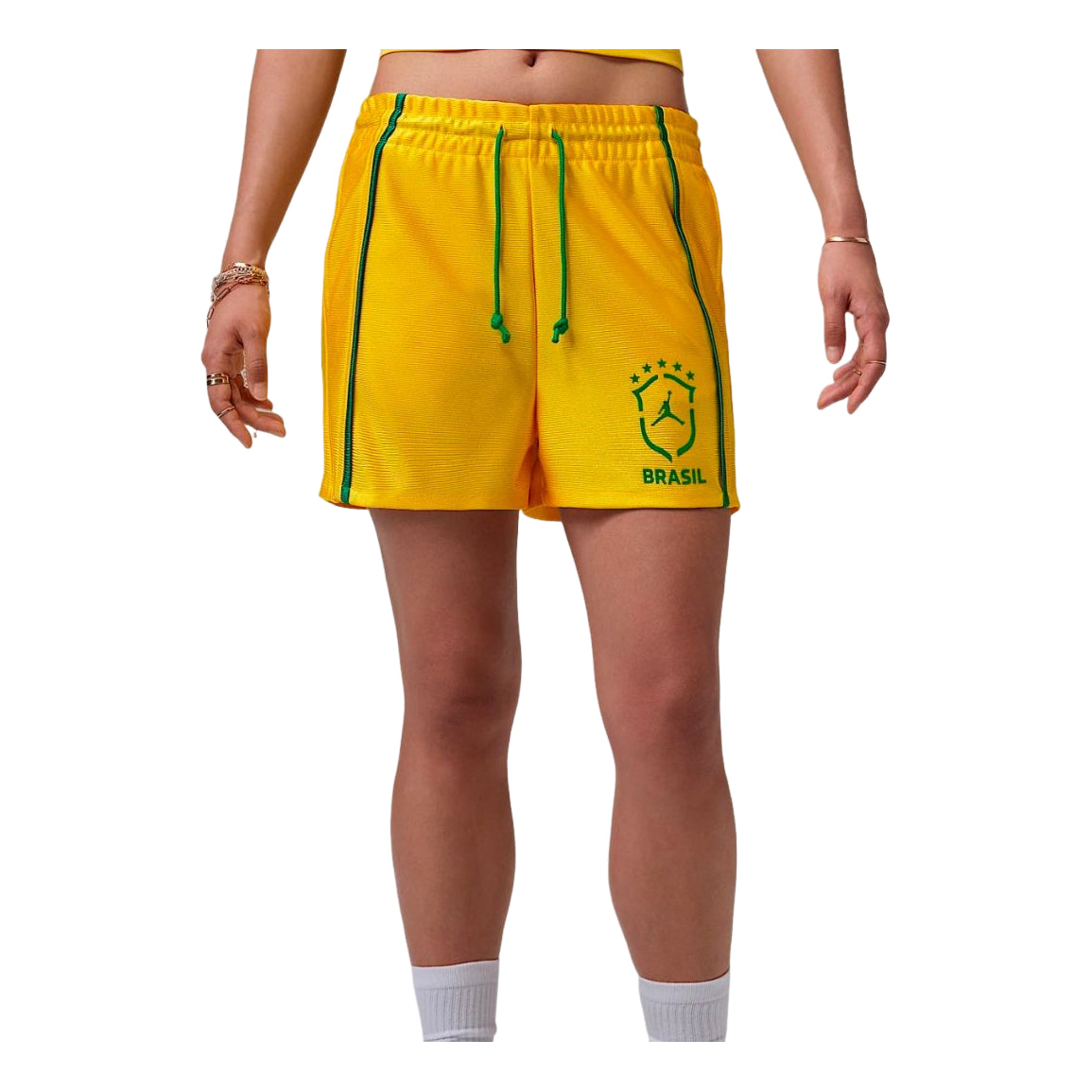 (WMNS) Air Jordan Brooklyn Knit Brazil Shorts 'Varsity Maize Lucky Green' IO2457-741