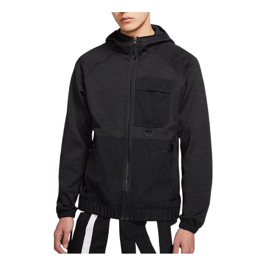 Men's Nike Solid Color Small Logo Embroidered Hooded Training Jacket Autumn Black BV9309-010