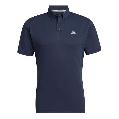 Men's adidas Solid Color Logo Printing Casual Short Sleeve Navy Blue Polo Shirt H64608