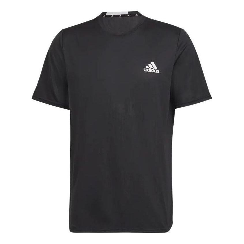 Men's adidas Solid Color Loose Sports Gym Short Sleeve Black T-Shirt HF7214