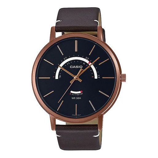 Men's CASIO Dress Series Waterproof Quartz Black Dial 43mm Leather Strap Watch Mens Brown Analog MTP-B105RL-1AV