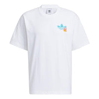 Men's adidas Logo Cartoon Pattern Embroidered Round Neck Short Sleeve White T-Shirt HM8043