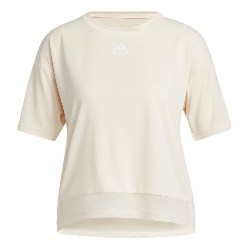 (WMNS) adidas Trn T Heat.Rdy Mesh Splicing Solid Color Training Sports Short Sleeve Creamy White GR8223