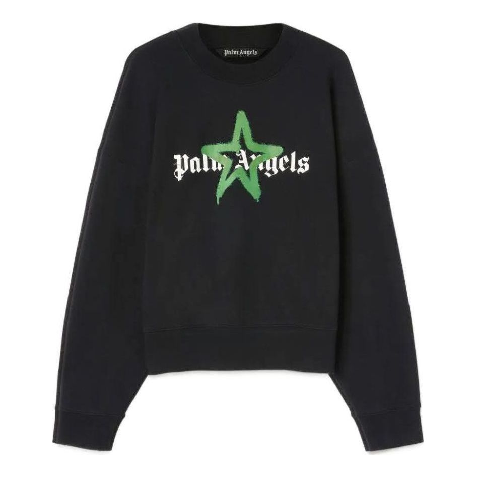 Palm Angels FW22 Star Sprayed Logo Sweatshirt 'Black Green' PMBA026C99FLE0081055