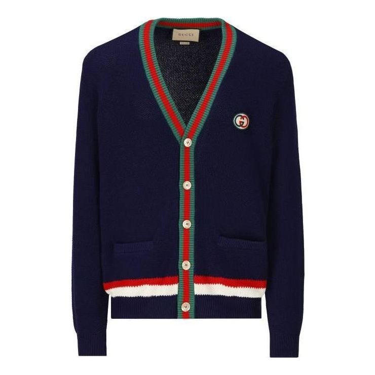 Gucci Logo Embroidery Cardigan 'Blue' 752251XKC9O4437