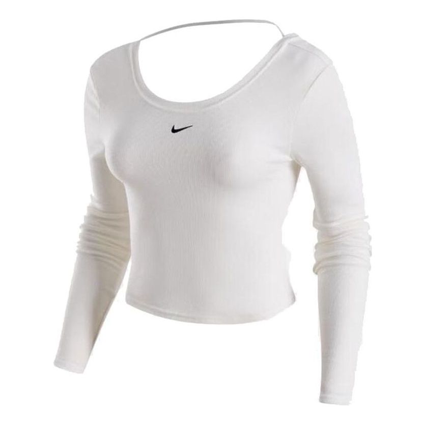 (WMNS) Nike Sportswear Chill Knit Tight Scoop-Back Long-Sleeve Mini-Rib Top (Asia Sizing) 'White' FN3662-133