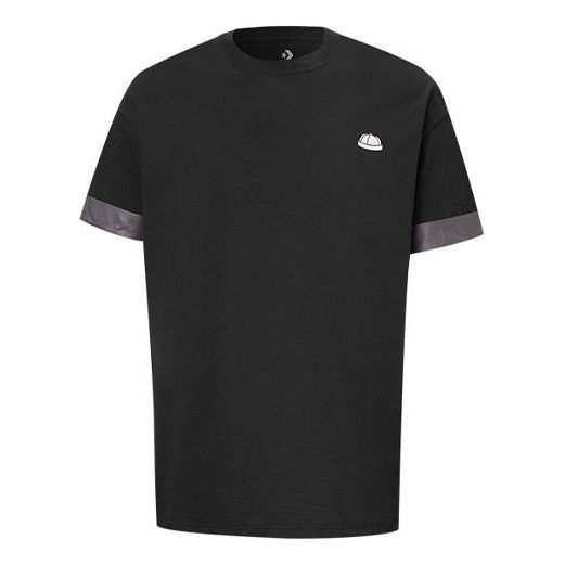 Men's Converse City Short Sleeve Tee Cuff Contrasting Colors Sports Round Neck Black 10020858-A02