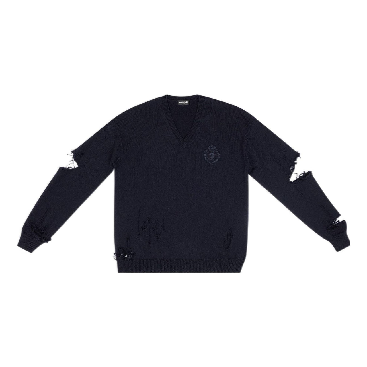 Balenciaga Destroyed V-Neck Knit Sweater 'Navy' 696091T16420414