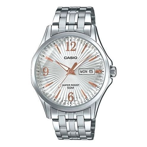 CASIO Waterproof Stainless Steel Strap Mens White Analog MTP-E120DY-7A
