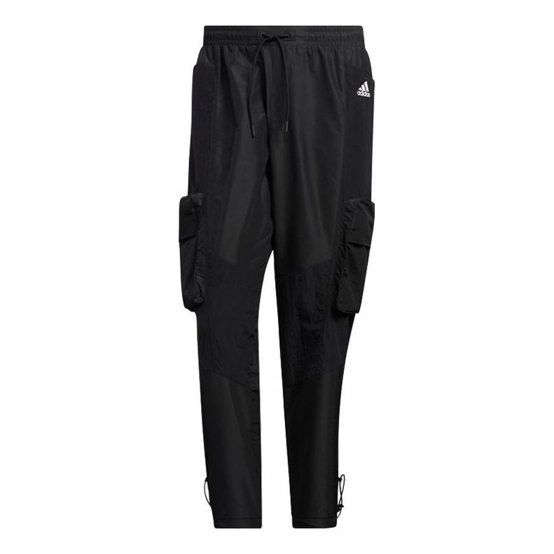 Men's adidas Solid Color Pocket Logo Printing Straight Lacing Sports Pants/Trousers/Joggers Black HT0523