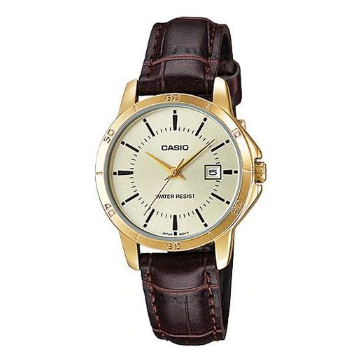 CASIO Vintage Waterproof Leather Band Gold/ Brown Analog LTP-V004GL-9A