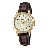 CASIO Vintage Waterproof Leather Band Gold/ Brown Analog LTP-V004GL-9A