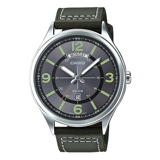 Casio Business Minimalistic Leather Strap Analog Watch 'Green Black' MTP-E129L-3A