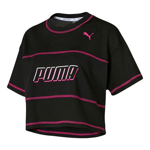 (WMNS) PUMA Alphabet Logo Printing Mesh Training Short Sleeve Black 844066-01