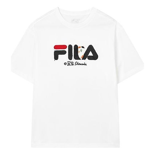 Men's FILA x Pepe Shimada Crossover Casual Breathable Printing Sports Short Sleeve White T-Shirt F11M133196F-WT