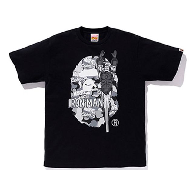 A Bathing Ape x Marvel Camouflage Ape Head Logo T-Shirt 'Black Iron Man' 1F23110928
