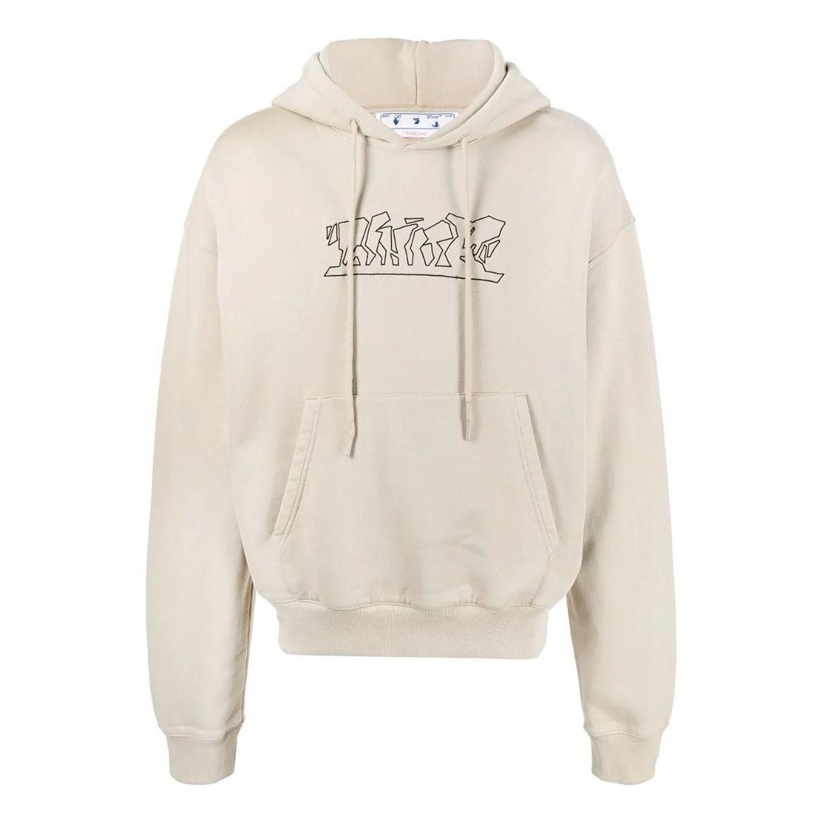 Men's Off-White SS22 Logo Embroidered Cotton Hooded Long Sleeves Version Khaki OMBB037S22FLE0061710