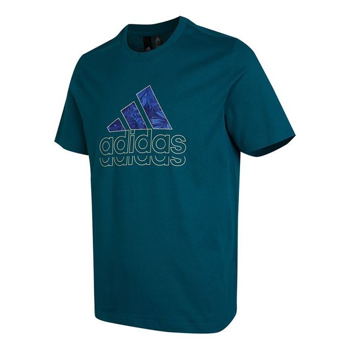 adidas SS22 Solid Color Large Logo Round Neck Casual Sports Short Sleeve Malachite Green HE9920