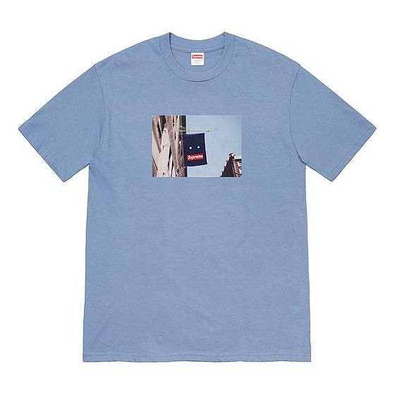 Supreme FW19 Week 1 Banner Tee Short Sleeve Unisex Blue Gray SUP-FW19-225