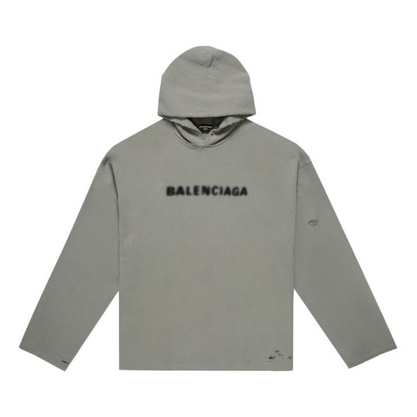 Balenciaga Blurred Logo Distress Hoodie 'Grey' 661711TKVD68174