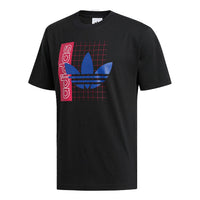 Men's adidas originals Grid Tref Tee Retro Mesh Logo Printing Sports Round Neck Short Sleeve Black T-Shirt FM1559