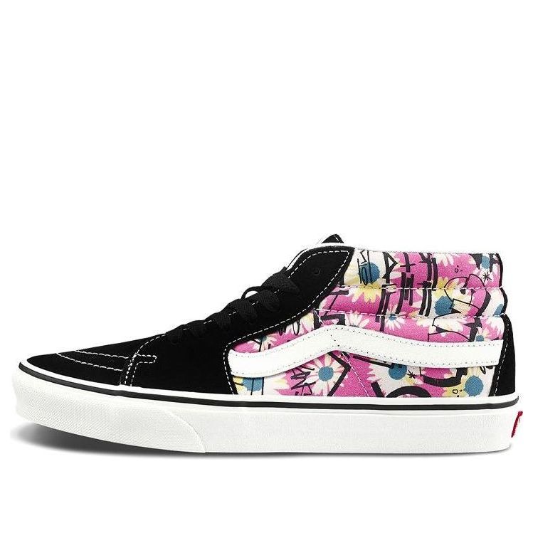 Vans Sk8-Mid Retro High Top Casual Skate Shoes Unisex Flowers Graffiti 'Black Pink White' VN0A3WM31IY