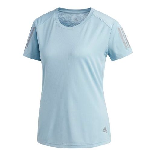 (WMNS) adidas Own The Run Tee Reflective Printing Sports Short Sleeve Blue DQ2636
