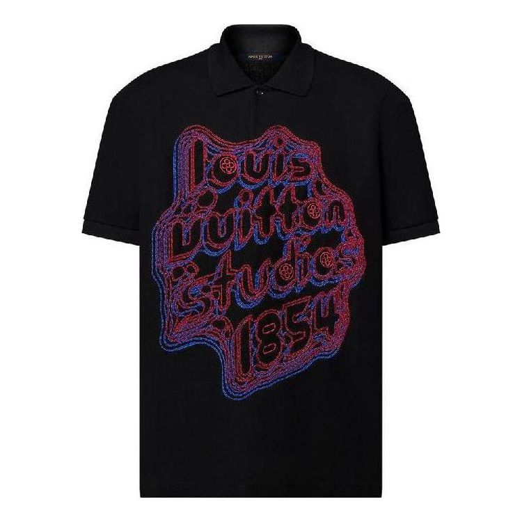 LOUIS VUITTON Embroidered Cotton Pique Polo Shirt 'Black' 1ABY01