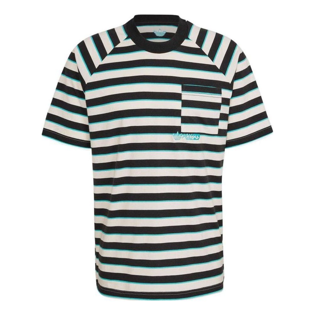 adidas originals Pocket Stripe Round Neck Short Sleeve Green HT1662