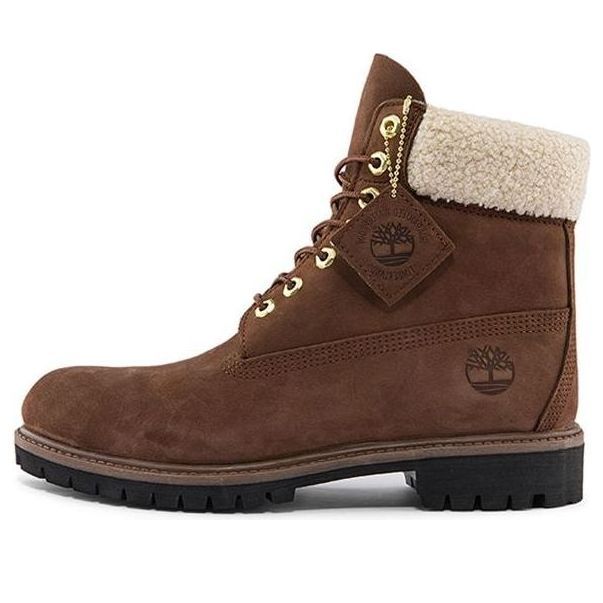 Timberland 6 Inch Premium Waterproof Boots 'Brown and Fleece Collar' A2GMZ931