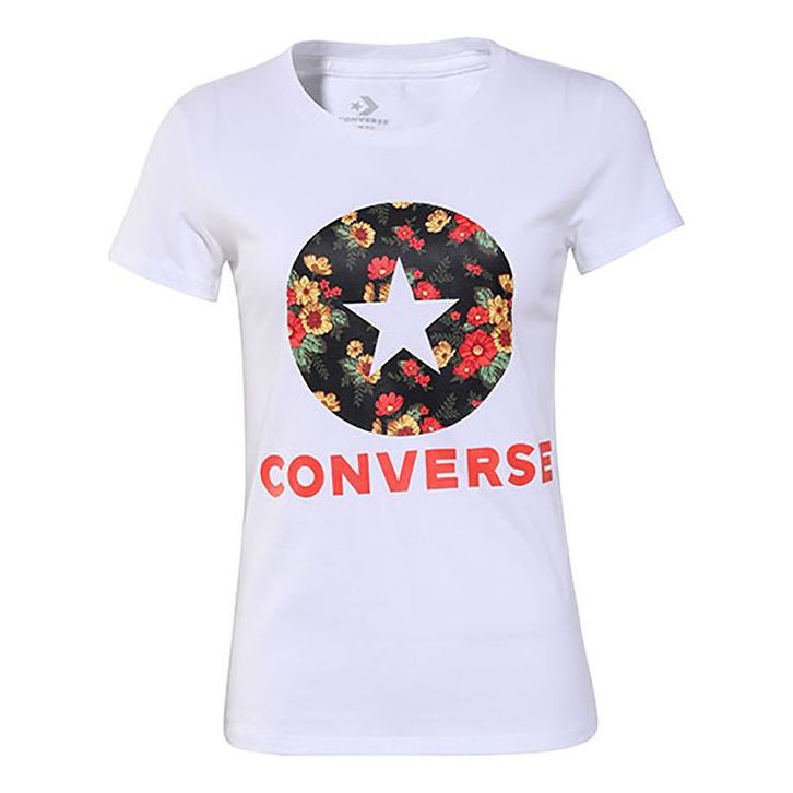 (WMNS) Converse Flowers Printing Short Sleeve White 10017396-A02