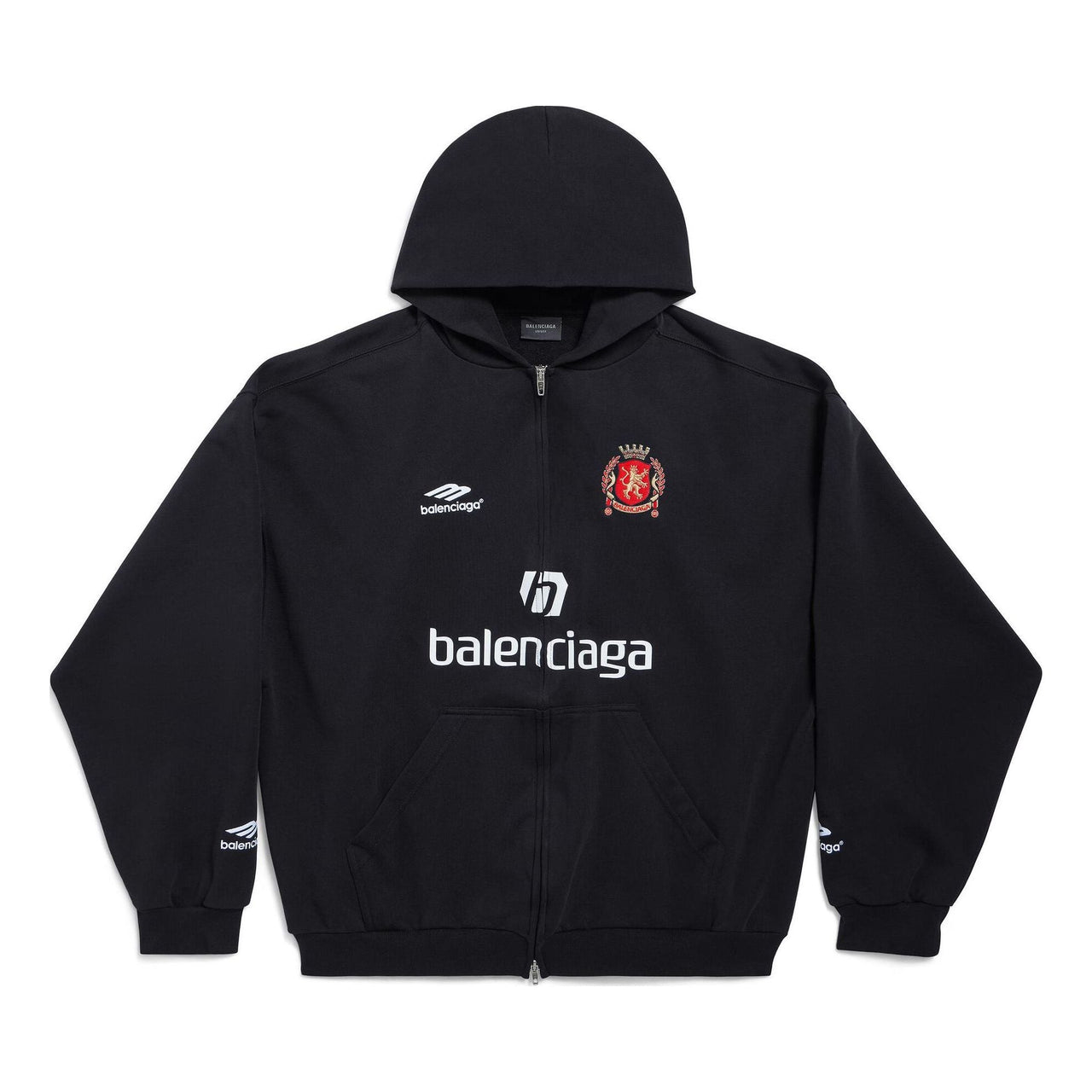 Balenciaga Paris Soccer Zip-up Hoodie Medium Fit 'Black White' 744457TPVS61070