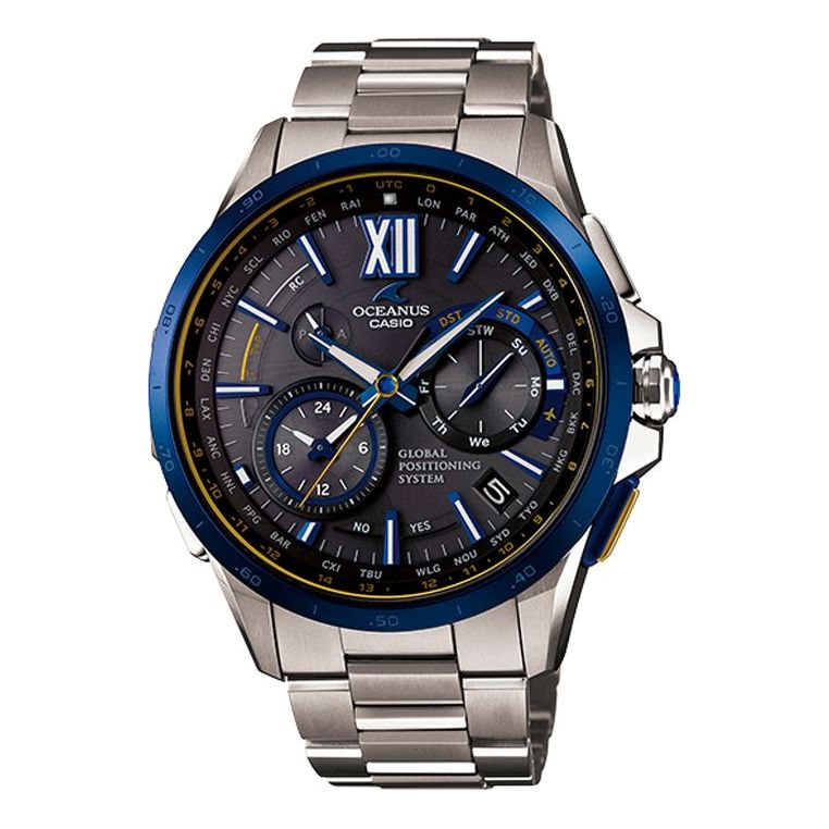 Men's CASIO OCEANUS Series Elegant Navy Blue Business Watch Silver OCW-G1000E-1A Mens SilverBlue Analog OCW-G1000E-1A2021
