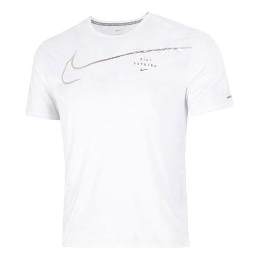 Men's Nike Large Logo Sports Training Breathable Quick Dry Round Neck Short Sleeve White T-Shirt DM4812-100