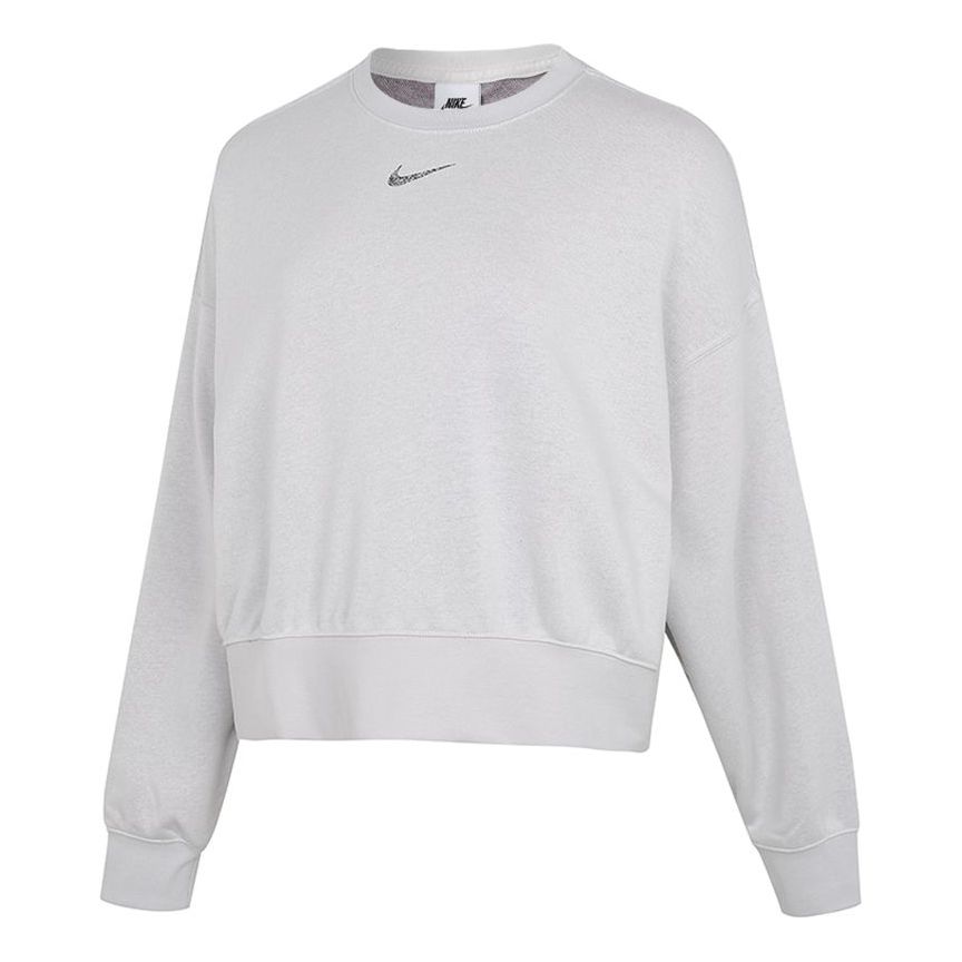 (WMNS) Nike Logo Loose Sports Round Neck Pullover Gray Hoodie DJ6938-094