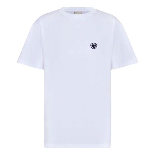 Men's DIOR SS22 Cotton Plain Weave Knit Material CD Heart Short Sleeve White T-Shirt 213J685A0677-C001