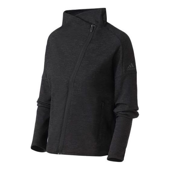 (WMNS) adidas W HTR Jkt Solid Color Irregular Zipper Sports Jacket Black Gray CZ2915